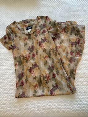 Vintage Floral Mesh Dress - Soft Rose & Olive Print